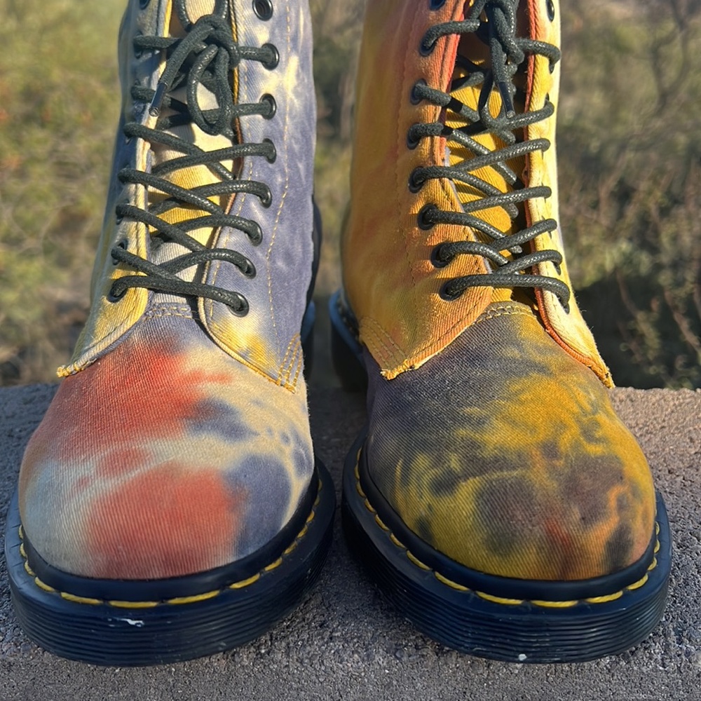 Dr. Martens Retro Psychedelic Acid Wash Tie Dye Canvas Boots - Picture 13 of 16